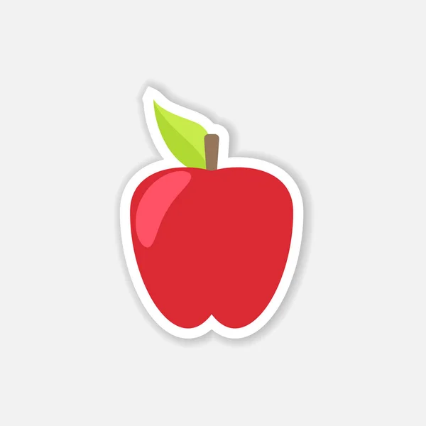 Pomme Rouge Avec Tige Feuille Autocollant Bande Dessinée Style Avec — Image vectorielle