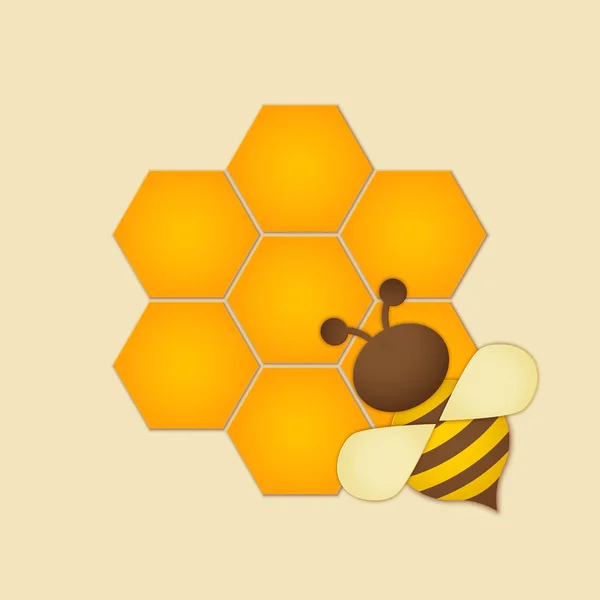 Honung Etikett Premium Kvalitet Titel Papper Cut Style Bee Med — Stock vektor