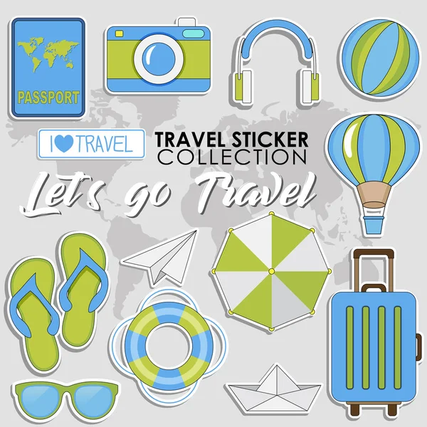 Let Travel Summer Travel Sticker Collection Vector Isolated Illustration Light — Stock Vector