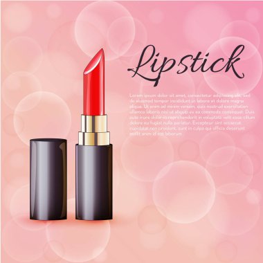 Ruj yazı, Kırmızı ruj, pembe arka plan üzerinde vektör izole illüstrasyon