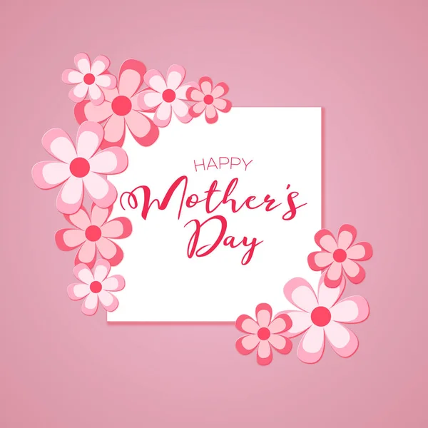Boldog Anyák Napját Papírvágó Stílus Vektor Betűző Illusztráció Virágokkal Rózsaszín — Stock Vector