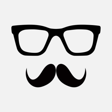 İnek gözlükleri ve bıyıkları. Açık gri arka plan üzerinde siyah izole illüstrasyon