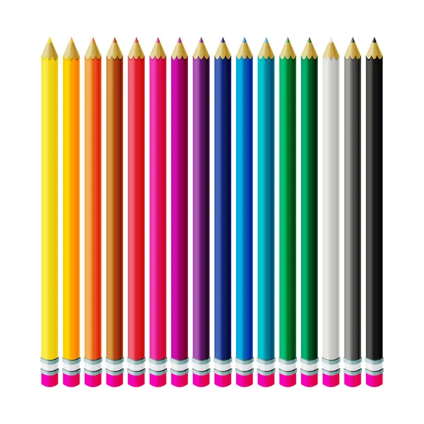 16色铅笔 在白色背景上 切托器集合隔离插图 办公用品 — 图库矢量图片