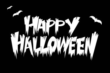 Cadılar Bayramınız Kutlu Olsun! Siyah arka plan üzerinde yarasa ile beyaz vektör izole illüstrasyon