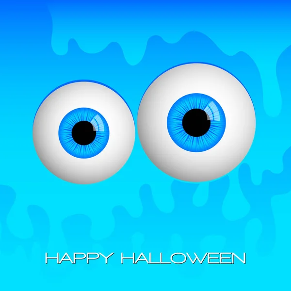 Divertidos Ojos Azules Monstruo Tarjeta Felicitación Halloween Ilustración Aislada Vectorial — Archivo Imágenes Vectoriales