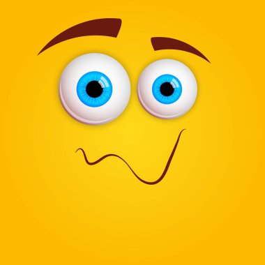 Gülümseyen komik mavi gözlü renkli çizgi film. Sevimli canavar. Sarı arka planda izole edilmiş vektör çizimi. Mutlu Cadılar Bayramı