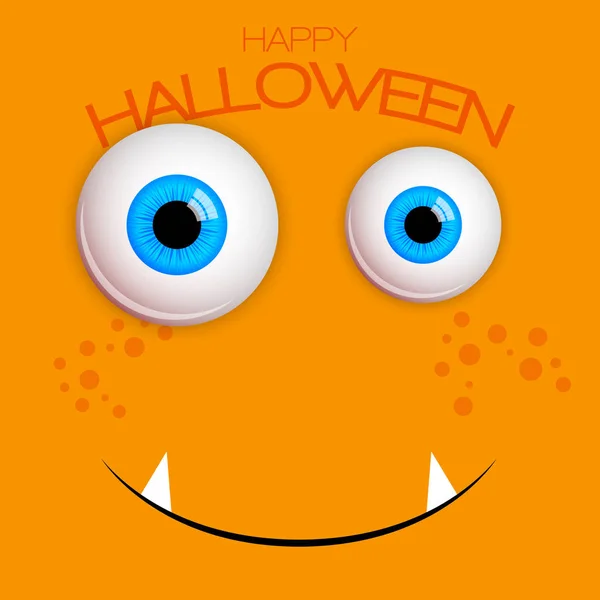 Cartão Engraçado Halloween Cartão Monstro Olhos Azuis Ilustração Vetorial Isolada —  Vetores de Stock