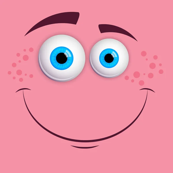青い目と笑顔でグリーティングカードかわいいモンスター 面白いハロウィンベクトルピンクの背景に孤立イラスト — ストックベクタ
