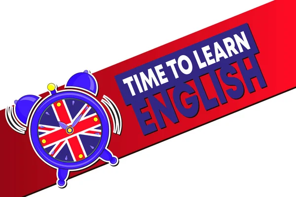 Tiempo Para Aprender Inglés Reloj Despertador Con Bandera Británica Esfera — Vector de stock