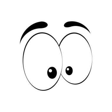 Siyah ve beyaz şüpheli çizgi film komik gözleri. Beyaz arkaplanda izole edilmiş vektör illüstrasyonu