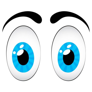 Renkli Çizgi Film Komik Mavi Gözler. Beyaz arkaplanda izole edilmiş vektör illüstrasyonu