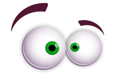 Renkli Çizgi Film Komik Yeşil Gözler. Beyaz arkaplanda izole edilmiş vektör illüstrasyonu