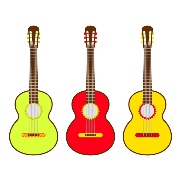 Three Mexican Guitar Set Vector Isolated Illustration White Background Music — Stock Vector