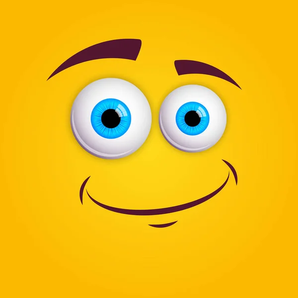 Cara Desenho Animado Sorridente Colorida Olhos Azuis Engraçados Com Expressão —  Vetores de Stock
