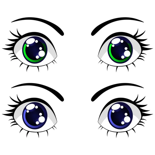 Dibujos Animados Colores Divertidos Ojos Azules Verdes Set Vector Ilustración — Archivo Imágenes Vectoriales