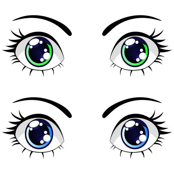 Dibujos Animados Colores Divertidos Ojos Azules Verdes Set Vector Ilustración — Archivo Imágenes Vectoriales