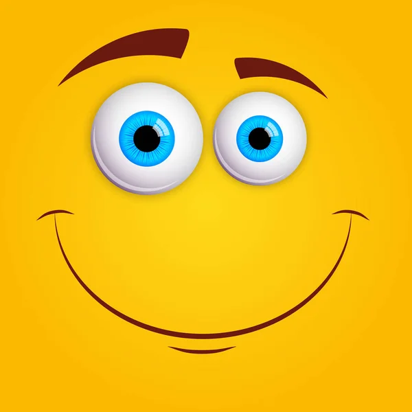 Kleurrijke Glimlachende Cartoon Gezicht Grappige Blauwe Ogen Met Smiley Uitdrukking — Stockvector