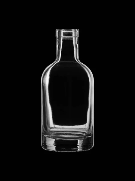 Empty open bottle for alcoholic beverages, isolated on black background