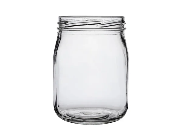 Empty glass jar without lid on white background close-up