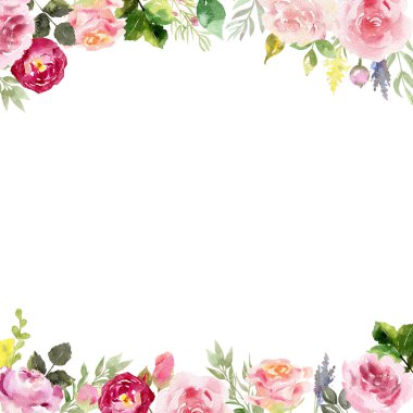 Çiçek açan çiçekler handpainted suluboya çerçeveli