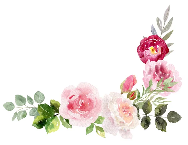 Çiçek açan çiçekler handpainted suluboya çerçeveli