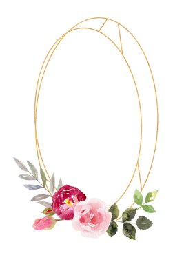 Suluboya altın geometrik çerçeve çiçek ve ros ile dekore edilmiş