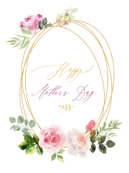 Handpainted watercolor greeting card on mothers day — Stock Photo, Image