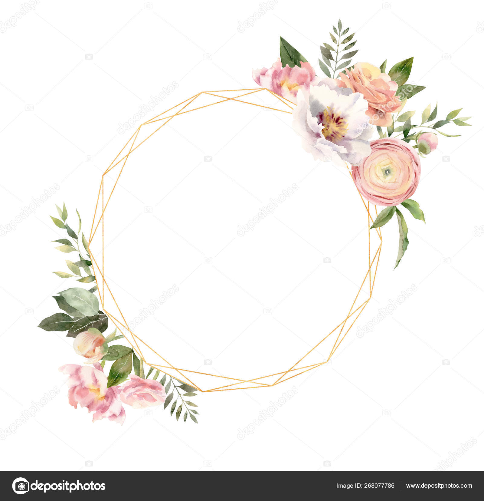 Download Golden Frame Template Mockup With Handpainted Watercolor Bloomi Stock Photo C Olesya Turchuk Ru 268077786 PSD Mockup Templates