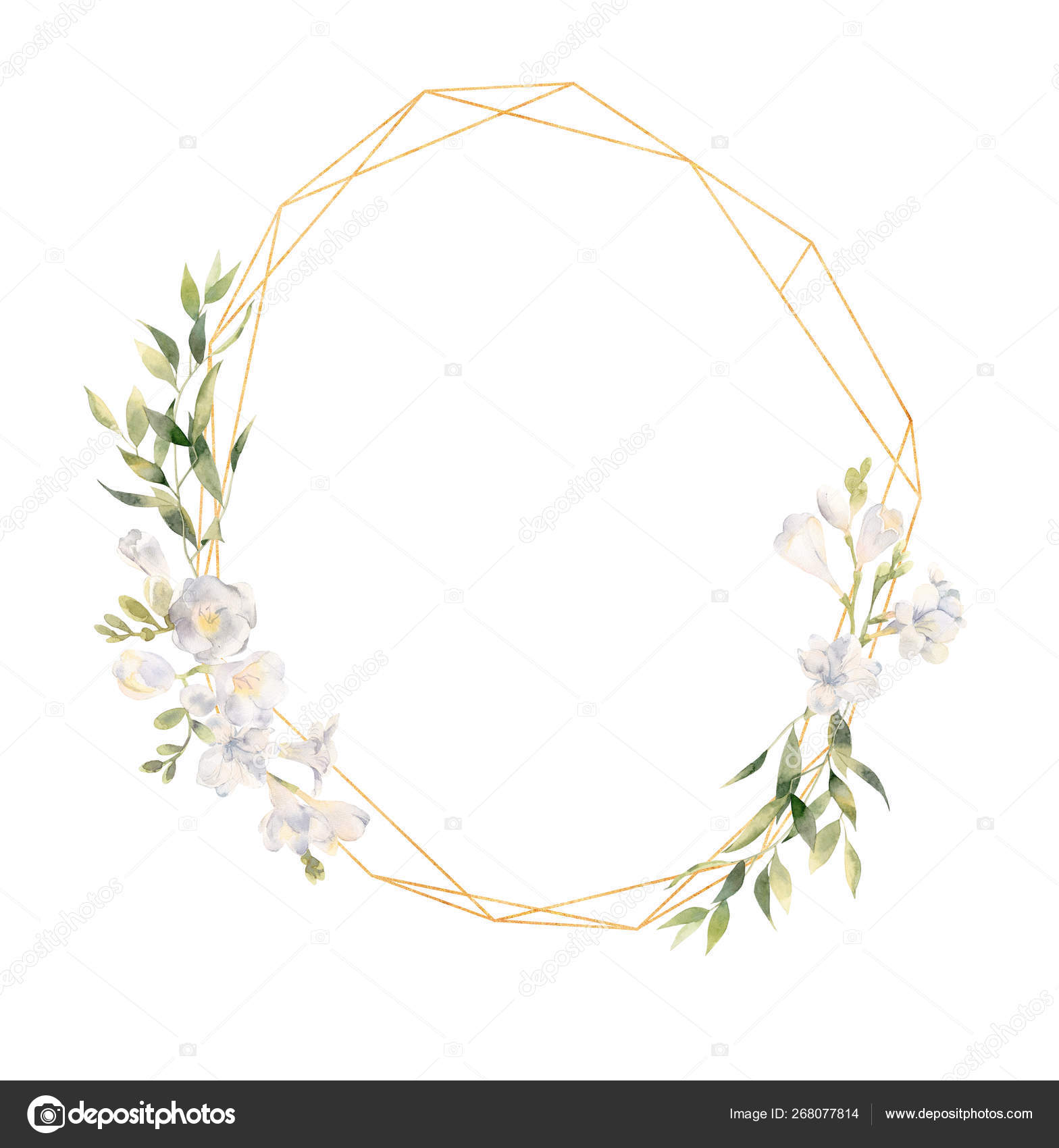 Download Golden Frame Template Mockup With Handpainted Watercolor Bloomin Stock Photo C Olesya Turchuk Ru 268077814 PSD Mockup Templates