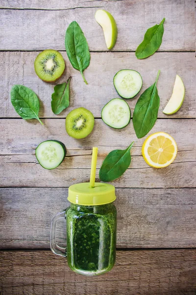 Green Smoothies Vegetables Fruits Detox Day Slimming Excretion Slag Healthy — Stock Photo, Image