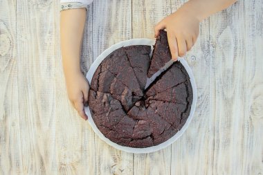 Çikolatalı brownie, seçici odak. 