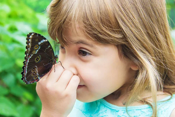 Παιδί Μια Πεταλούδα Επιλεκτική Εστίαση — Φωτογραφία Αρχείου