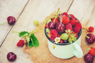 Farklı ev yapımı yaz meyveleri. Seçici odak.