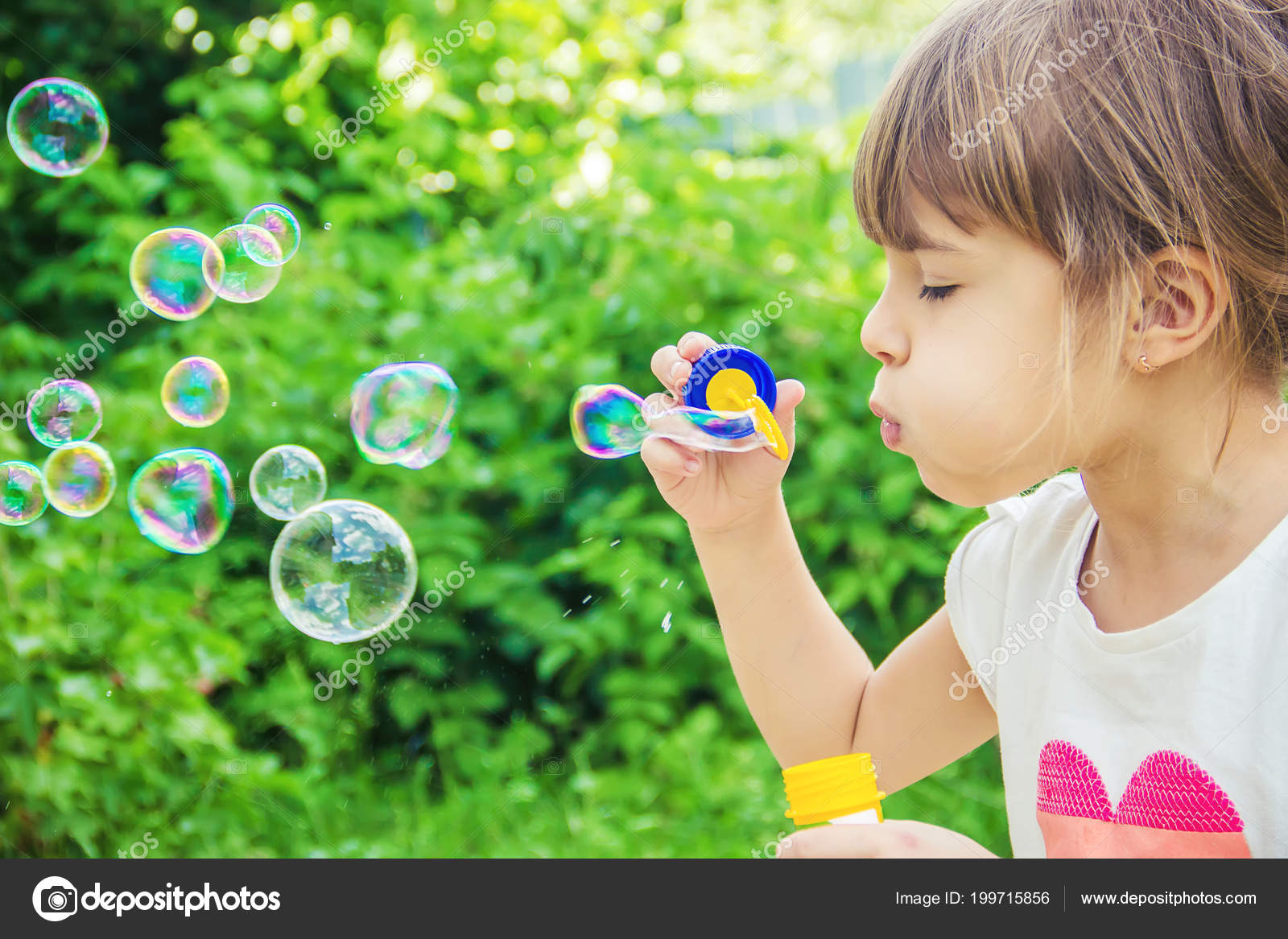 Children Blowing Bubbles Selective Focus Stock Photo C Yana