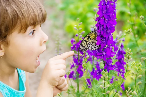 Kind Mit Einem Schmetterling Idee Leuconoe Selektiver Fokus — Stockfoto