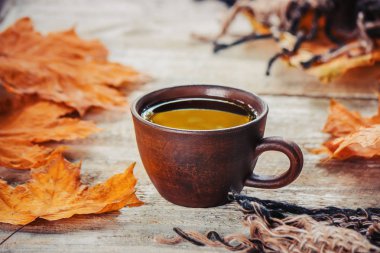 bir fincan çay rahat bir arka plan üzerinde. Seçici odak. Doğa.