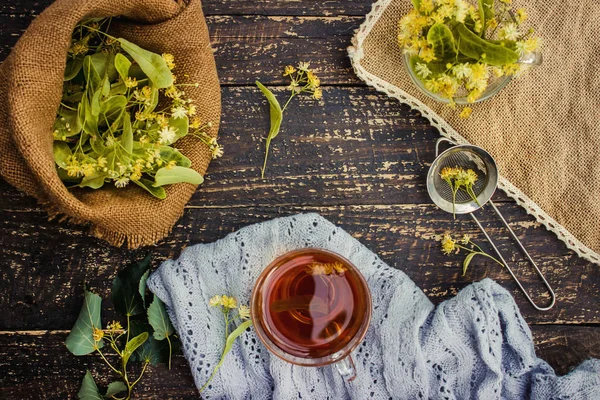 Linden Linden Čaj Selektivní Fokus Přírodní Čajové Nápoje — Stock fotografie