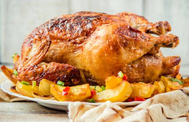 Kızarmış tavuk. Şükran günü. Seçici odak gıda et