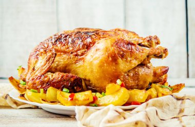 Kızarmış tavuk. Şükran günü. Seçici odak gıda et