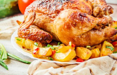 Kızarmış tavuk. Şükran günü. Seçici odak gıda et