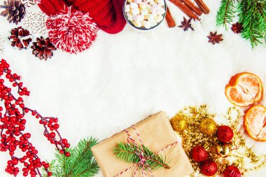 Noel arkaplanı. Mutlu yıllar. Seçici Odaklanma Tatili