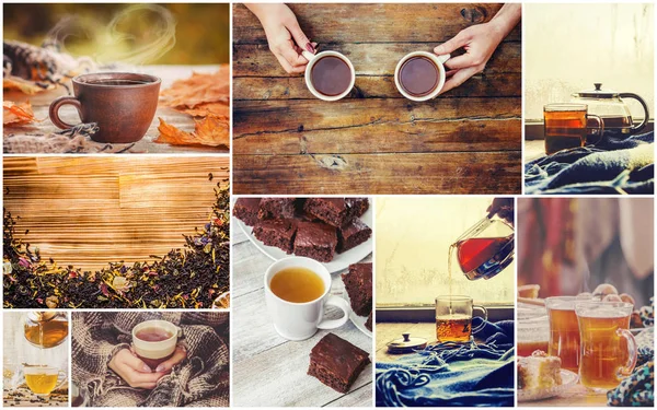 Collage Otoño Bebida Caliente Enfoque Selectivo Alimentos — Foto de Stock