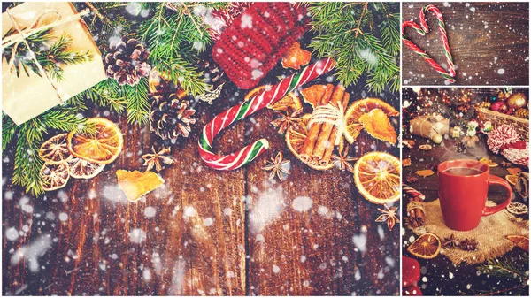 Koláž Vánoční Obrázky Roční Období Selektivní Fokus Svátky — Stock fotografie