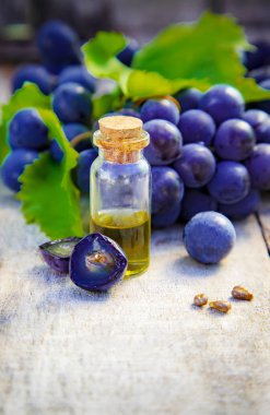 üzüm çekirdeği yağı küçük bir kavanoza. Seçici odak. Doğa.