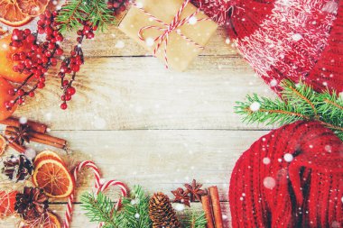 Noel arkaplanı. Mutlu yıllar. Seçici Odaklanma Tatili