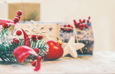 Noel arkaplanı. Mutlu yıllar. Seçici Odaklanma Tatili