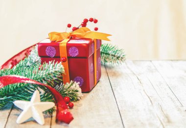 Noel arkaplanı. Mutlu yıllar. Seçici Odaklanma Tatili