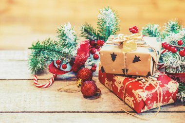 Noel arkaplanı. Mutlu yıllar. Seçici Odaklanma Tatili