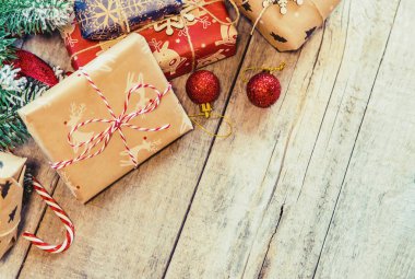 Noel arkaplanı. Mutlu yıllar. Seçici Odaklanma Tatili