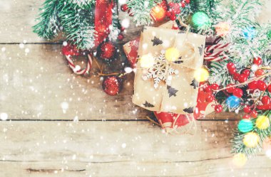 Noel arkaplanı. Mutlu yıllar. Seçici Odaklanma Tatili